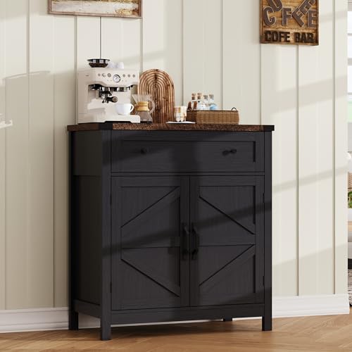 ChooChoo 30" W Coffee Bar Cabinet, Kitchen Storage Cabinet with Drawer | Small Buffet Cabinet, Farmhouse Sideboard Buffet, Adjustable Shelf, Vintage Black - color: Vintage Black