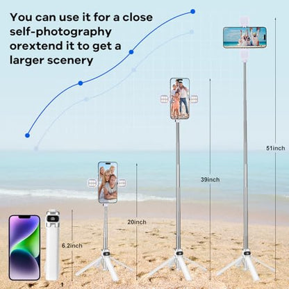 Mini Phone Tripod Stand,MQOUNY 38" Phone Tripod &Selfie Stick with Wireless Rechargeable Remote & Removable Light, Extendable Tripod Stand 360 Rotation Compatible with Phone&Android Samsung (White) - color: White