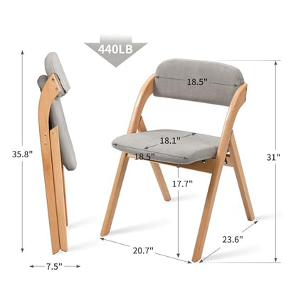 Folding Chairs with Cushion Padded Foldable Chiars 4 Pack | Wooden Dining Fold Seat with Removable Cover Extra Chair for Guests Kitchen Office Wedding Party Picnic, Grey - color: Grey, size: 4PCS