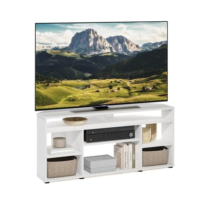 Furinno BESI TV Stand, No Tools Assembly Industrial Style Entertainment Center, TV Console for TV up to 46 Inch, for Living Room, Bedroom, White - color: White