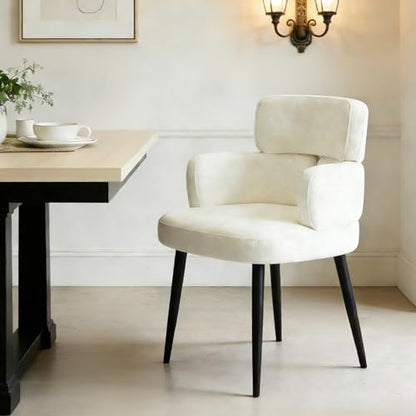 Accent Dining Chair with Arms, Modern Upholstered Side Chair with Soft Fabric Black Metal Legs, Comfy Spacious Seat & Back for Dining Room/Living Room/Bedroom, Beige - color: Beige, size: Set of 1