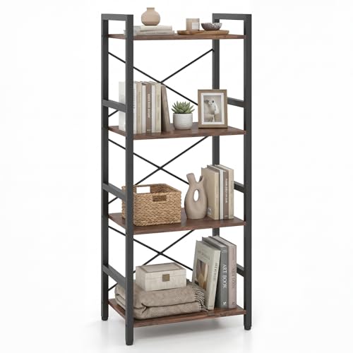 Tangkula 3-Tier Industrial Bookshelf, 16.5" Width Wooden Open Bookcase with Metal Frame, Freestanding Display Shelf Storage Organizer for Home Office, Living Room (1, Rustic Brown, 16.5” x 11” x 40”) - color: Rustic Brown, size: 16.5” x 11” x 40”