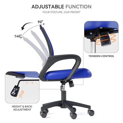 Office Chair, Ergonomic Mid-Back Mesh Desk Chair with Lumbar Support, Adjustable Height Computer Chair with Rolling Wheels Design,Comfy Armrest for Work, Study, Gaming, Navy Blue - color: Navy Blue