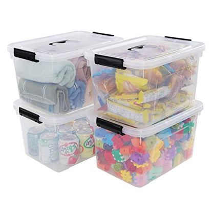 5 Liter Clear Storage Box, 4-Pack Plastic Latching Box with Lid | BPA-Free Plastic, Small Storage Bins, Plastic Storage Container, Dust-Proof Clear Design for Small Items - size: 5 L