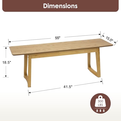 HNY Farmhouse Dining Bench, Solid Entryway Bench, 55 Inch Long Wooden Bench, Kitchen Dining Seat for Entryway/Dining Room/Kitchen/Living Room, Oak - color: Oak Wood, size: 1 bench