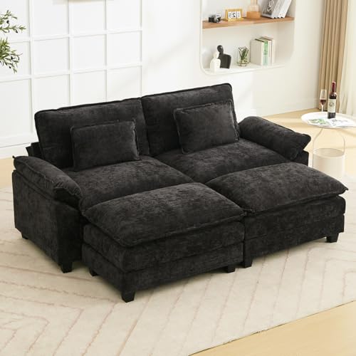 86" Modular Sectional Sofa, Comfy Deep Cloud Couch with Ottoman | Couches for Living Room, Sofa Bed, Modular Couch, Deep and Wide Seat, Chenille Sofa Sleeper with Throw Pillows, Black - color: Black, size: 86 Inch 4