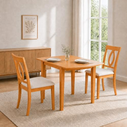 RuiSiSi 3-Piece Drop Leaf Dining Table Set, Wood Extendable Kitchen Table Set with 2 Upholstered Chairs, Small Space Dining Set for 2 People, Beige+Natural - color: Beige+natural, size: 3 Piece