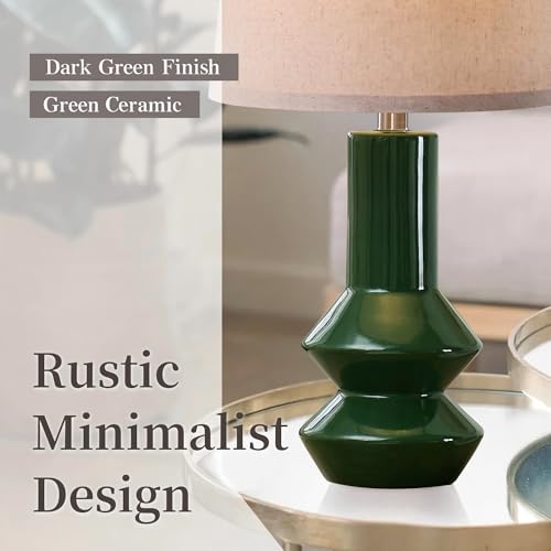 20" Ceramic Table Lamps Set of 2, Dark Green Modern Farmhouse Bedside Nightstand Lamps, Decor Lamps for Bedroom Living Room Office End Table
