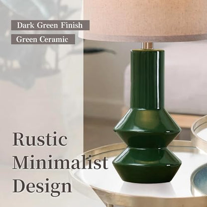 20" Ceramic Table Lamps Set of 2, Dark Green Modern Farmhouse Bedside Nightstand Lamps, Decor Lamps for Bedroom Living Room Office End Table