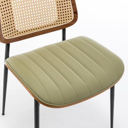 LUNLING Dining Chairs Set of 2 Mid Century Modern Retro Faux Leather Kitchen Chairs with Walnut Bentwood Upholstered Seat Metal Legs Adjustable Foot for Kitchen Dining Room Chairs(LightGreen) - color: Green2, size: Set of 2