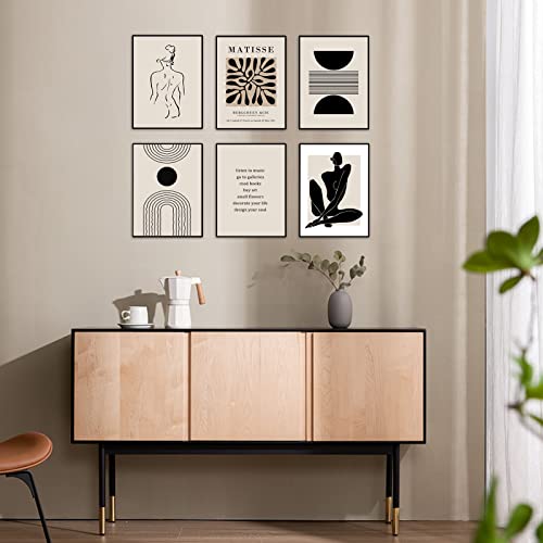 KBKBART Matisse Wall Art Prints, Abstract Matisse Wall Art Exhibition Posters, Black Beige Women Body Line Art Leaf Boho Art Prints, Living Room Wall Decor（8x10inch, Unframed | Canvas Prints Paintings Artwork, Black And White Neutral Abstract Boho Wall De