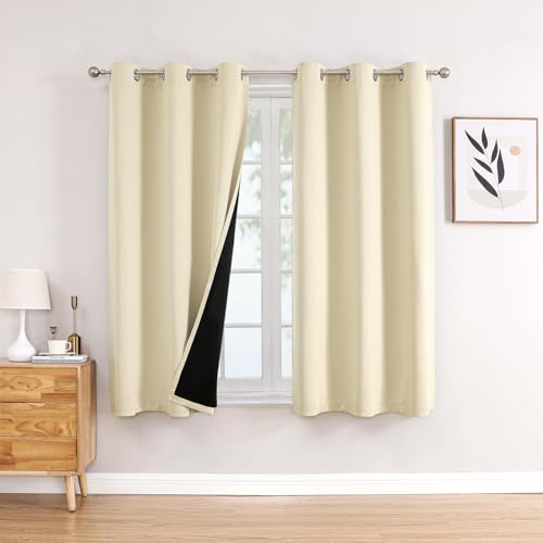 ChrisDowa 100% Blackout Curtains for Bedroom 63 Inches Long 2 Panels Set | 2 Thick Layers, Thermal Insulated, Light Blocking, Grommet, Window Treatment, Living Room Drapes, Light Beige, 38 x 63 Inch - color: Light Beige, size: 38"W x 63"L (Pack of 2)