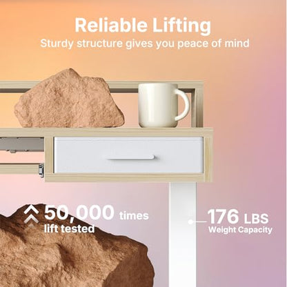 HUANUO 48″ x 26″ Electric Standing Desk with 2 Drawers &24.4″ Large Keyboard Tray, C-Clamp Mount Compatible, Adjustable Computer Desk for Office, Sit Stand Up Desk with 4 Height Presets, Light Walnut - color: Light Walnut, size: 48*26 inch