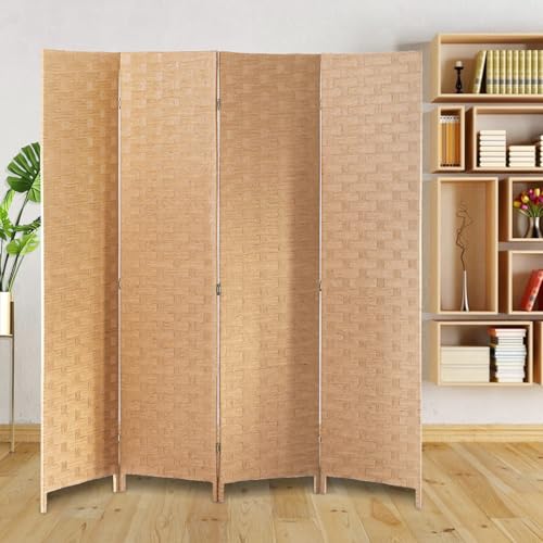Room Dividers Folding Screens Privacy Screen Room Panel 4 Panel Partition Wall Tall Room Divider for Living Room Bedroom Study Portable Room Seperating Home Furniture Wall Dividers, Natural - color: Natural
