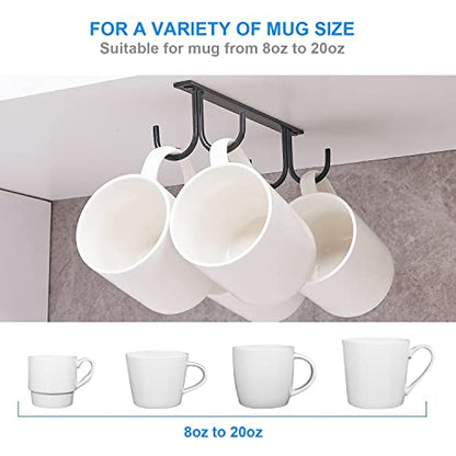 FOMANSH Mug Rack Under Cabinet - Coffee Cup Holder, 12 Mugs Hooks Under Shelf, Display Hanging Cups Drying Hook for Bar Kitchen Utensils Black - color: Black, size: 3 Pack