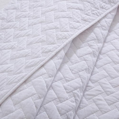Wistown Cotton King Bedspread Quilt Bedding Sets, White | 3 Pieces Reversible Lightweight Soft Coverlets Comforters, All Seasons, Weave Stitching Pattern - color: White Weave Pattern, size: King (98 by108inch)