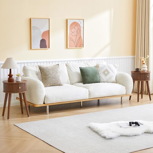 Round Fluted Side Table Set of 2, Small End Table with Fluted Drawer, Mid-Century Modern Wooden Bedside Table Round Nightstand Small Sofa Side Table for Living Room(Walnut) - color: Walnut, size: 15.7"D x 15.7"W x 23.6"H