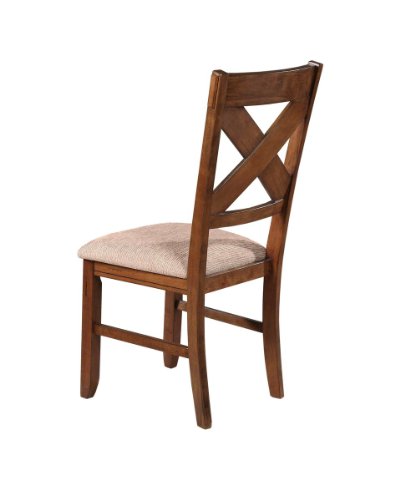 Roundhill Furniture Karven Cross Back Upholstered Dining Chairs in Dark Hazelnut Finish, Set of 2