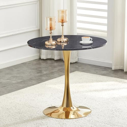 31.5" Round Dining Table, Mid-Century Modern Tulip Table with Thickened Tabletop & Metal Pedestal, Circle Bistro Table for Kitchen, Small Places, Apartments, Cafe - color: Grey Gold, size: 31.5" dining table