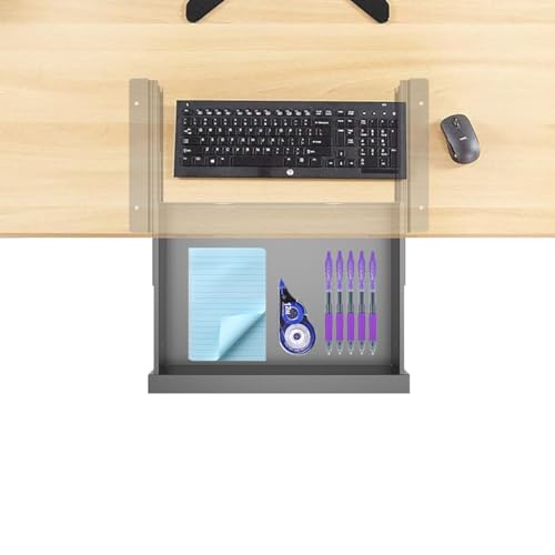 Dual Tier Under Desk Mounted Sliding Pull-out Drawer, 15.3" Wide | Mounted Storage Desk Organizer for Sit Stand Workstation, Metal, Black (2TierMedium) - size: 2TierMedium