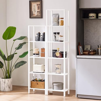 YUFAM 5 Tier Tall Narrow Bookshelf, Skinny Bookcase, Wooden Shelf, White | 54'' Tall Thin Book Shelf, Skinny Book Shelf for Modern Narrow Industrial Shelf fits Living Room, Office, Bedroom, Kitchen - color: White, size: 5-Tier