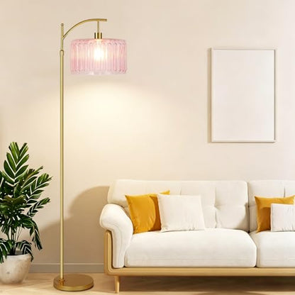 QIYIZM Pink Floor Lamp for Living Room,Bedroom,Gold Dimmable Standing Lamp with Remote,Mid Century Modern Brass Tall Lamp Boho Floor Lamps Arc Stained Glass Flower Floor Light Lamp Girls kids Bohemian - size: 33-Floor Lamp