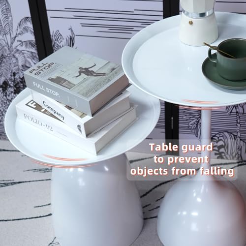 Benkyo White Nesting Tables Pedestal Coffee Table Set of 2 Nesting Side Tables Round Metal End Table Small Circle Modern Sofa Table for Living Room，White - color: White