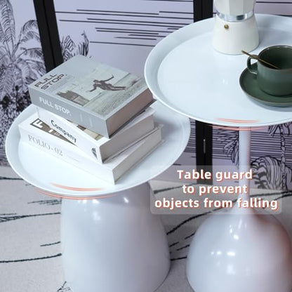Benkyo White Nesting Tables Pedestal Coffee Table Set of 2 Nesting Side Tables Round Metal End Table Small Circle Modern Sofa Table for Living Room，White - color: White