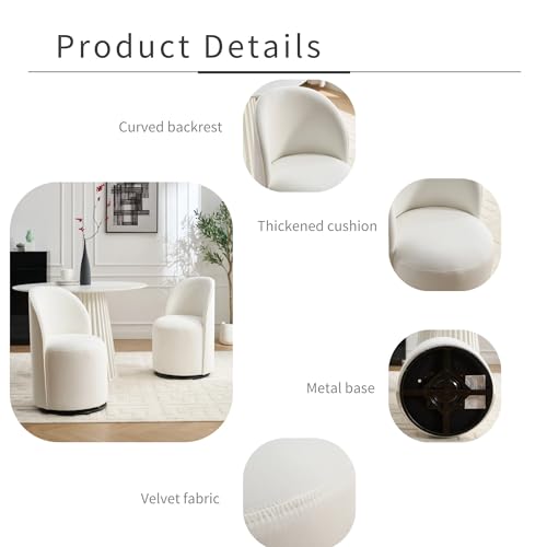 Penau Swivel Barrel Chair, Cream Velvet, Round Accent Seat | Velvet Upholstery, 360 Degree Swivel, Foam Cushion, Compact Indoor Seating, Dining Or Vanity Use