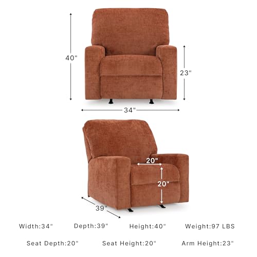 Signature Design by Ashley Aviemore Rocker Recliner, No Assembly Required | Plush manual rocker, Space-saving 12-in wall space, Durable metal-reinforced frame, 100% polyester chenille fabric - color: Spice, style: Recliner