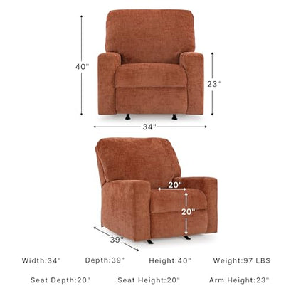 Signature Design by Ashley Aviemore Rocker Recliner, No Assembly Required | Plush manual rocker, Space-saving 12-in wall space, Durable metal-reinforced frame, 100% polyester chenille fabric - color: Spice, style: Recliner