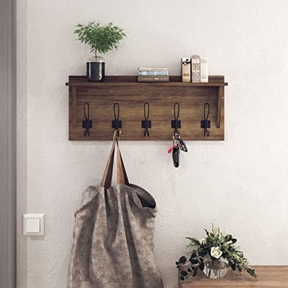 HBCY Creations Rustic Wall Mounted Coat Rack with Shelf - Solid Wood 24" Entryway Shelf with 5 Coat Hangers. Perfect Touch for Your Entryway, Mudroom, Kitchen, Bathroom and More, Weathered Brown - color: 5- Weathered Brown