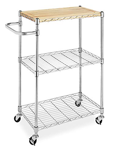 Whitmor Supreme Kitchen and Microwave Cart Wood & Chrome 13.25 x 27.5 x 33.5 inches - size: 13.25 x 27.5 x 33.5 inches