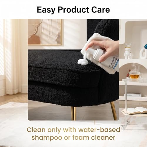 Black Modern Boucle Loveseat Couch with Gold Metal Legs | 2-Seater Upholstered Mini Sofa Couches for Small Space,Living Room Bedroom Office Dorm Studio Apartment Love Seat Couche - color: Black