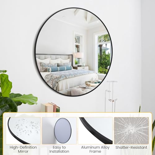 Garvee 36 Inch Round Wall Mirror Black Metal Frame Circle Bathroom Mirror - color: Black, size: 36"L x 36"W