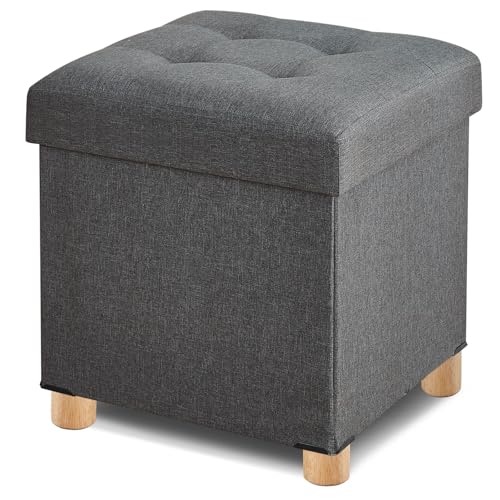 BRIAN & DANY Ottoman with Storage, Square Storage Ottoman for Dorm, Linen Folding Ottoman Foot Stool with Legs for Living Room and Bedroom, 17.7"x17.7"x20" - Gray - color: Grey, size: 17.7"D x 17.7"W x 20"H