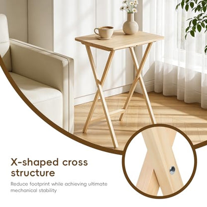 Foldable TV Tray Table Set of 4 with Sturdy X-Base, Space Saving, Wooden Dinner Trays for Dining, Snacking, Picnics & Home/Office,14.5 L x 19 W x 26 H inch, 4-Pack