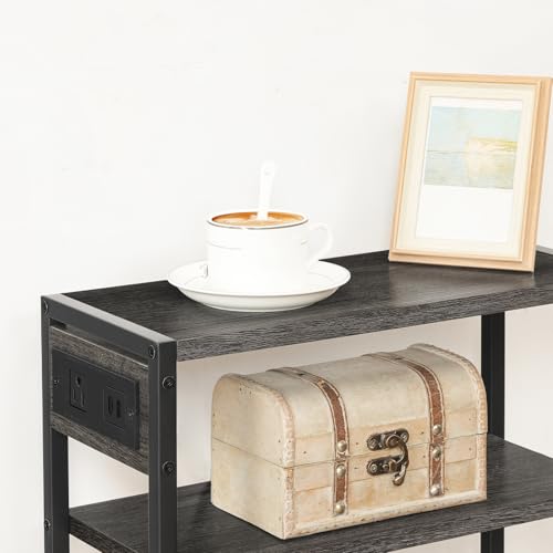 HOOBRO Small Narrow Side Table with Charging Station, Skinny End Table for Small Spaces, Slim Nightstand with USB Ports Outlet, Sofa Beside Table with Storage Shelf, Charcoal Black BC102UBZ01 - color: Charcoal Black + Black