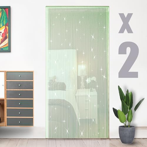 Hysenm 2 Pack 39 x 79 Inch String Door Curtains, Hippie Room Divider Decor Beaded Curtains for Doorway Closet, Boho Home Decoration for Bedroom, Party | 39 x 79 Inch Boho Tassel Glitter Beaded Curtain for Doorway, Room Divider Privacy Bedroom Wedding Part