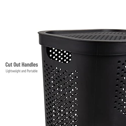 Mind Reader Slim Laundry Hamper with Lid, 60L Ventilated Clothes Baskets, Tapered Design for Bathrooms, Closets, Plastic, Set of 2, Black - color: Black, size: 2-Pack