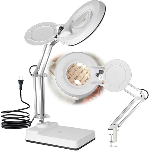 Magnifying Glass with Light and Clamp,10X Lighted Magnifying Glass Lamp LED Dimmable,5 Inches Lens with Stainless Steel Arm for Reading,Craft,Painting and Close Work(White Cover) - style: Modern