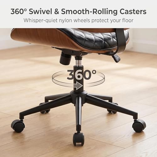 Furnimart Wooden Armless Desk Chair with Wheels, 360° Swivel Faux Leather Vanity Chair for Bedroom, Small Office Computer Task Chair for Home & Compact Spaces (PU Black) - color: Pu-black