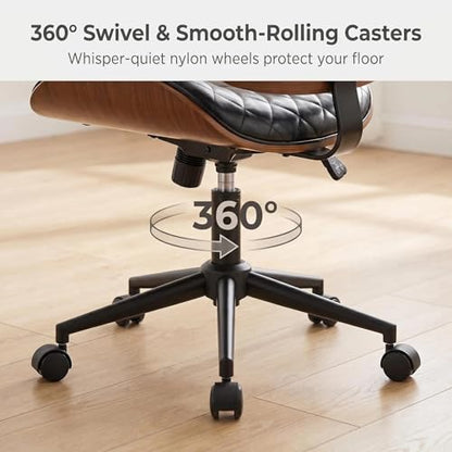 Furnimart Wooden Armless Desk Chair with Wheels, 360° Swivel Faux Leather Vanity Chair for Bedroom, Small Office Computer Task Chair for Home & Compact Spaces (PU Black) - color: Pu-black