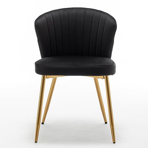 GDFStudio 30.71" Modern Velvet Accent Chair, Comfy Lounge Chair, Upholstered Side Chair with Channel Tufted Back, Gold Metal Legs, Armless Reading Chair for Living Room Bedroom Small Spaces, Black - color: Black + Polyester