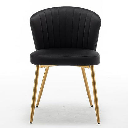 GDFStudio 30.71" Modern Velvet Accent Chair, Comfy Lounge Chair, Upholstered Side Chair with Channel Tufted Back, Gold Metal Legs, Armless Reading Chair for Living Room Bedroom Small Spaces, Black - color: Black + Polyester
