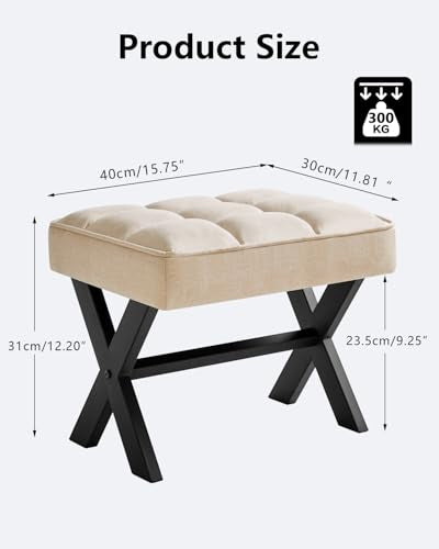 IBUYKE Small 12" H Footrest, Square Linen Step Stool, Linen WBD011Y | Foot Stool Metal X-Leg Multi-Use Small Side Table Living Room Bedroom Entryway Office - color: Linen, size: 12.2"-Linen