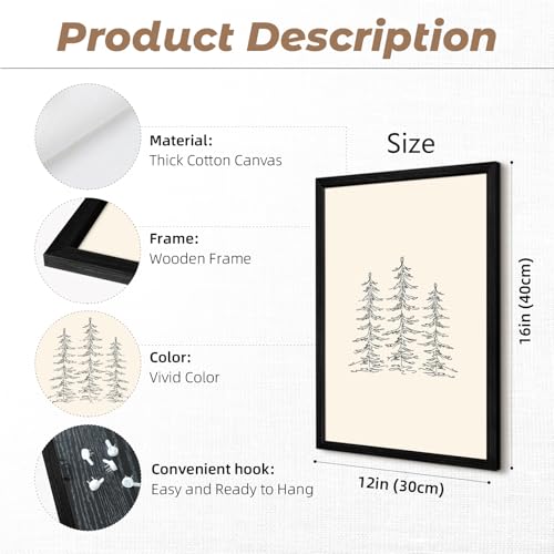 Christmas Wall Art Winter Xmas Canvas Decor Christmas Tree Picture Merry Christmas Wall Art Minimalist Vintage Painting Beige Farmhouse Prints Holiday Poster for Bathroom 12x16x3 Inch Framed - color: Christmas Prints, size: 12x16 Inch Wood Framed
