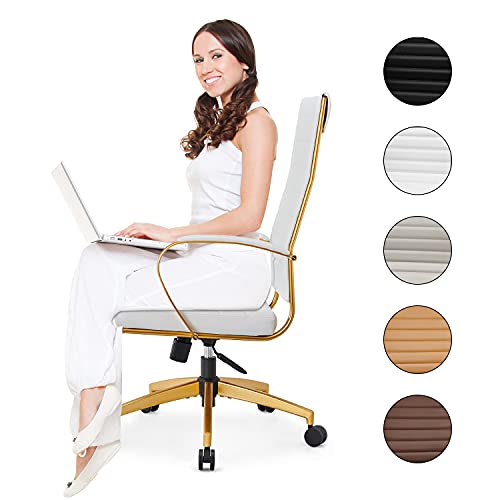 lux Modern Gold Office Desk Chairs Modern Office Desk Chair with Wheels and arms Ergo Chairs high Back Chair Computer Leather Modern Chair Leather Office Executive Chair (GD-White) - color: Gd-white