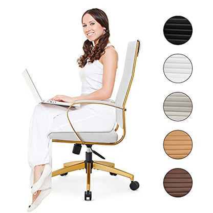 lux Modern Gold Office Desk Chairs Modern Office Desk Chair with Wheels and arms Ergo Chairs high Back Chair Computer Leather Modern Chair Leather Office Executive Chair (GD-White) - color: Gd-white