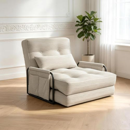 Futon Sofa Bed,Convertible Sofa Bed,Folding Boneless Couches | 3-in-1 Folding Sofa Bed,Boneless Couches for Living Room with Pillow & Side Pocket,High-density Foam,Single Sleeper,Beige - color: Beige, size: Single